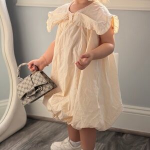 Cream Kids Dress with Ruffled Sleeves
